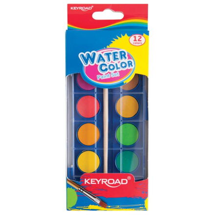 Vodové farby akvarelové so štetcom KEYROAD, 12 farieb